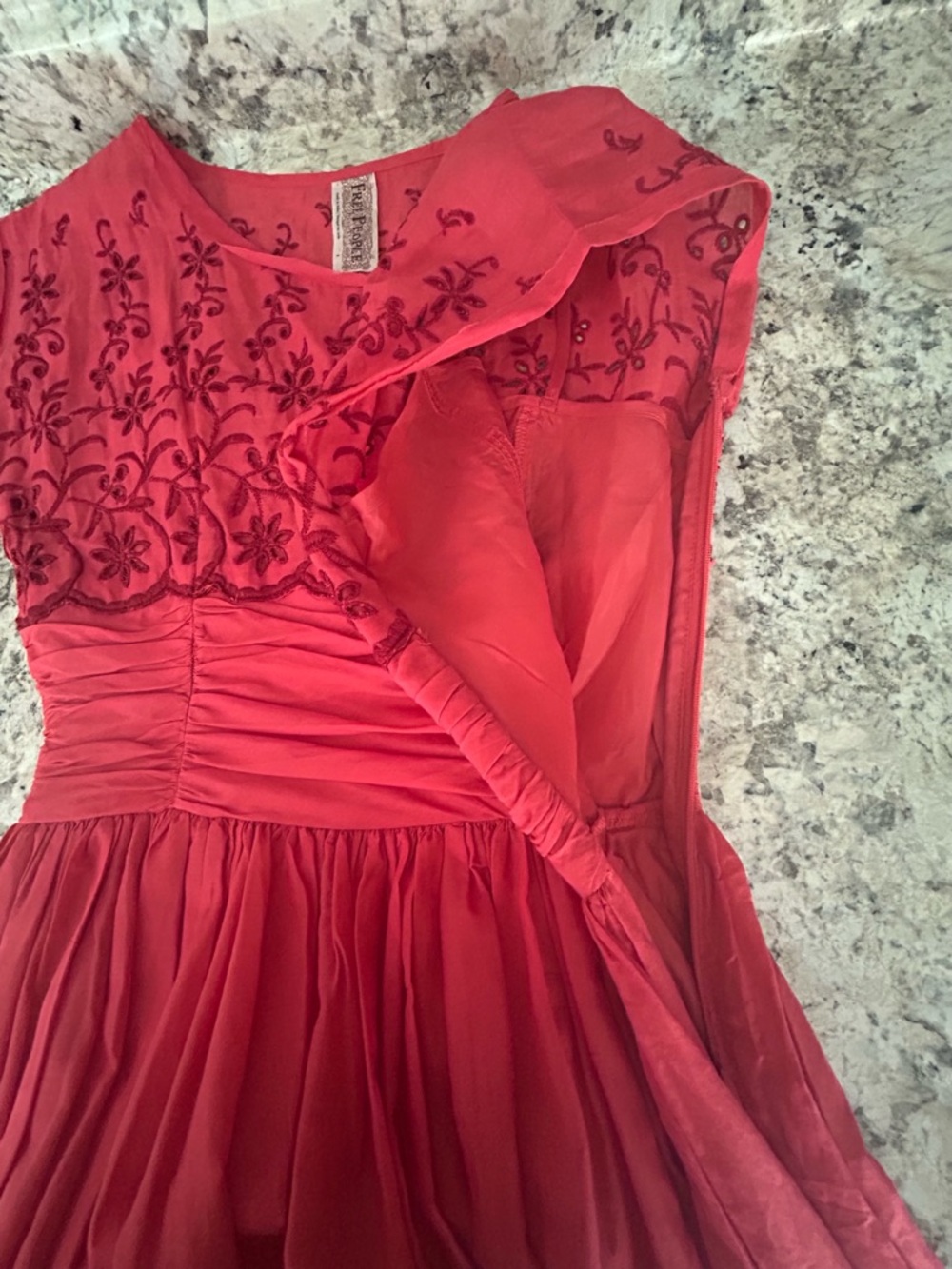 Free People Rose Garden Floral Eyelet Embroidered Red Poppy Dress Size 2 Boho - Picture 9 of 14